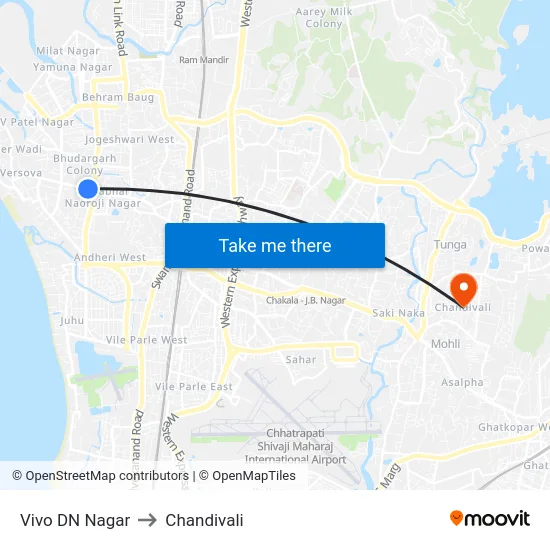 Vivo DN Nagar to Chandivali map