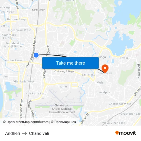 Andheri to Chandivali map