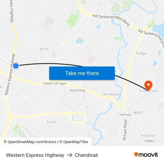 Western Express Highway to Chandivali map