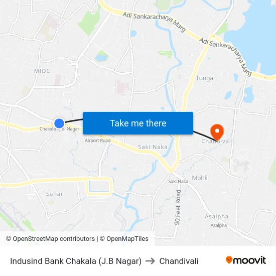 Indusind Bank Chakala (J.B Nagar) to Chandivali map