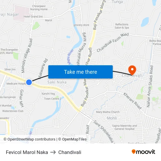 Fevicol Marol Naka to Chandivali map