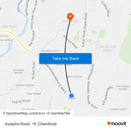 Asalpha Road to Chandivali map