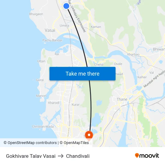 Gokhivare Talav Vasai to Chandivali map