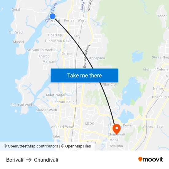 Borivali to Chandivali map