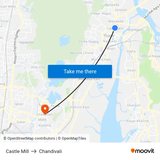 Castle Mill to Chandivali map