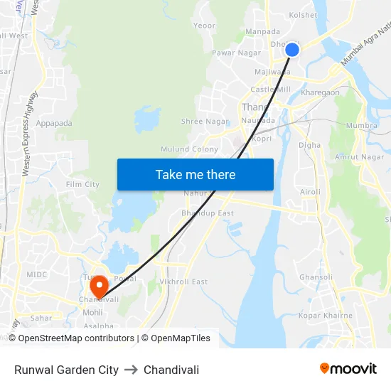Runwal Garden City to Chandivali map