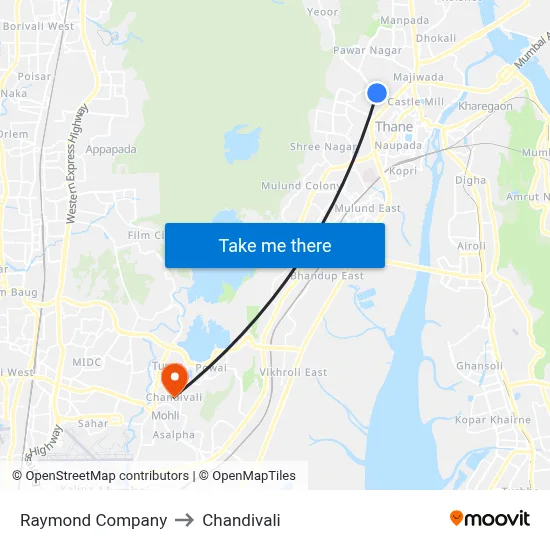 Raymond Company to Chandivali map