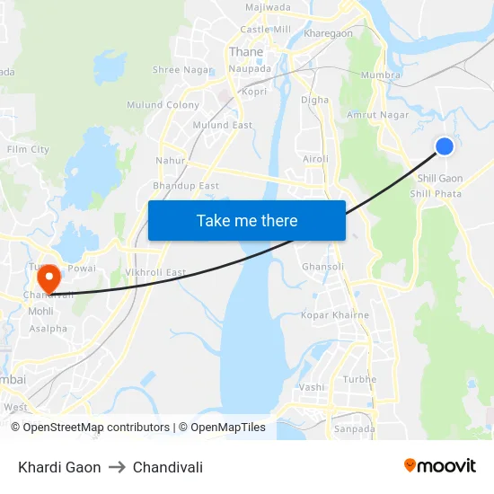 Khardi Gaon to Chandivali map