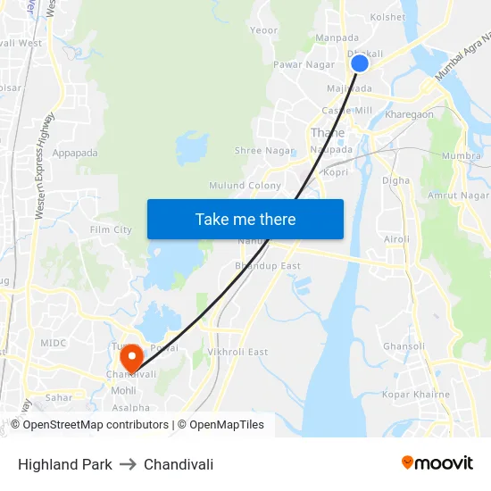 Highland Park to Chandivali map