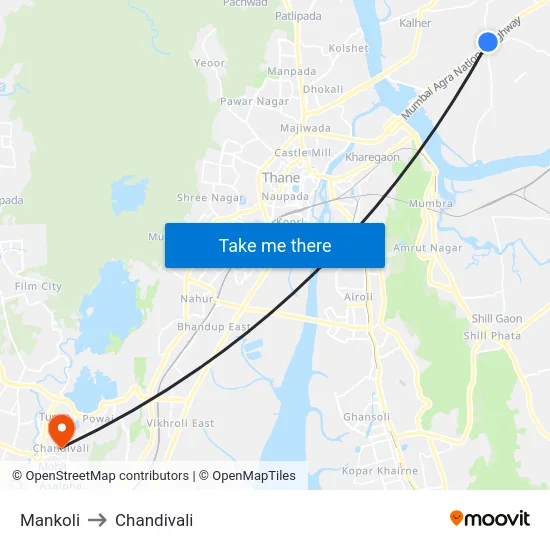 Mankoli to Chandivali map