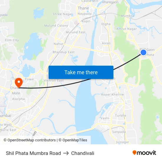Shil Phata Mumbra Road to Chandivali map
