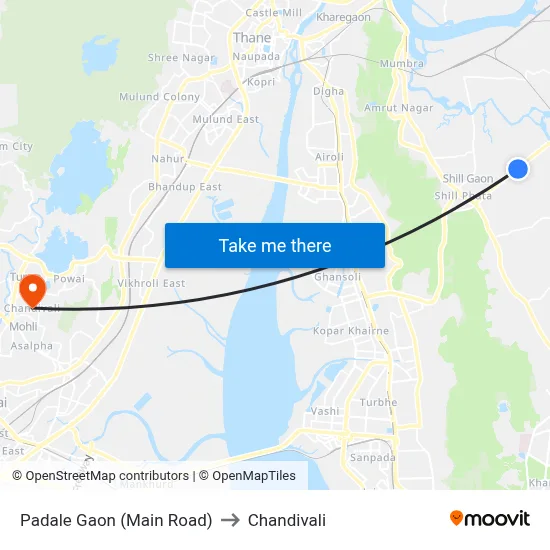 Padale Gaon (Main Road) to Chandivali map