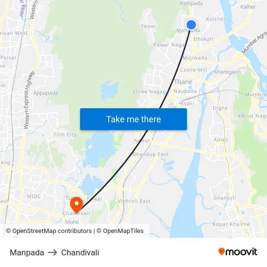 Manpada to Chandivali map