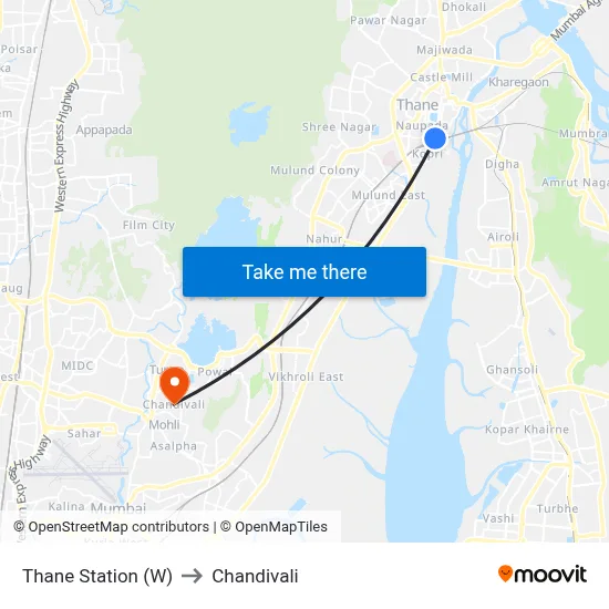 Thane Station (W) to Chandivali map