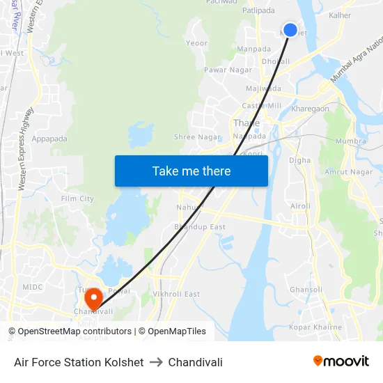 Air Force Station Kolshet to Chandivali map