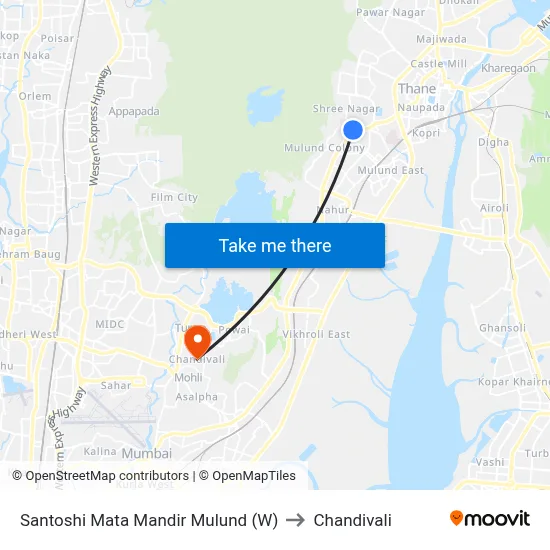 Santoshi Mata Mandir Mulund (W) to Chandivali map