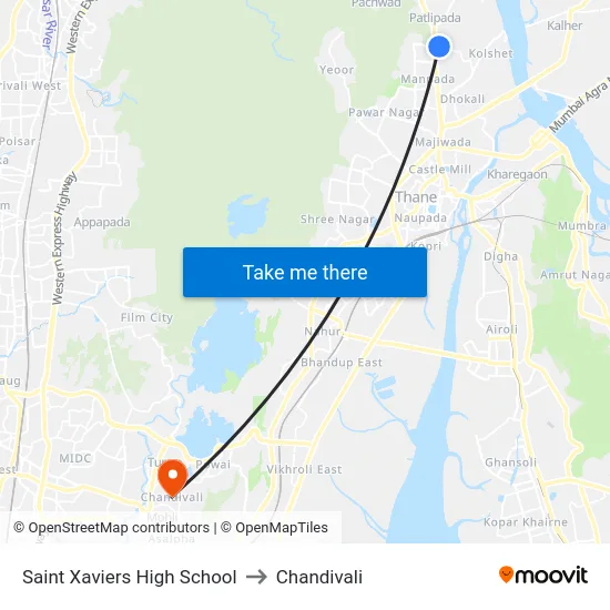 Saint Xaviers High School to Chandivali map