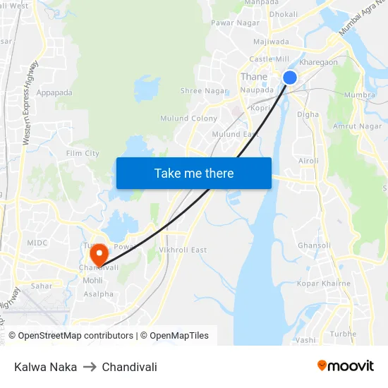Kalwa Naka to Chandivali map