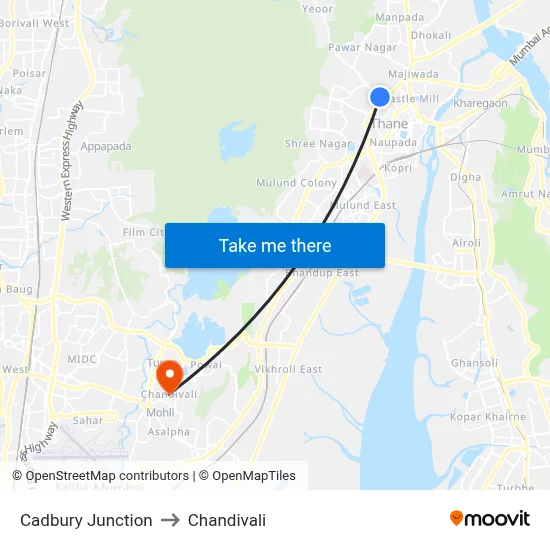 Cadbury Junction to Chandivali map