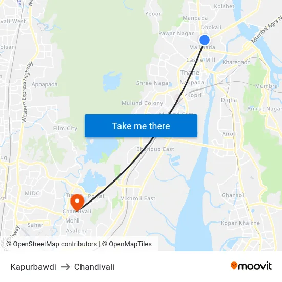 Kapurbawdi to Chandivali map