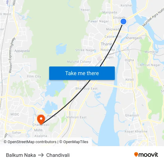Balkum Naka to Chandivali map