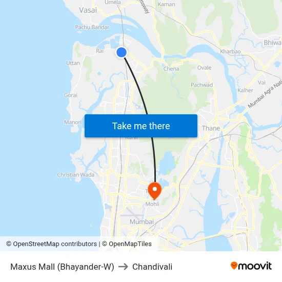 Maxus Mall (Bhayander-W) to Chandivali map
