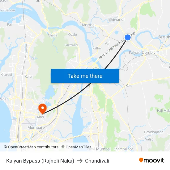 Kalyan Bypass (Rajnoli Naka) to Chandivali map