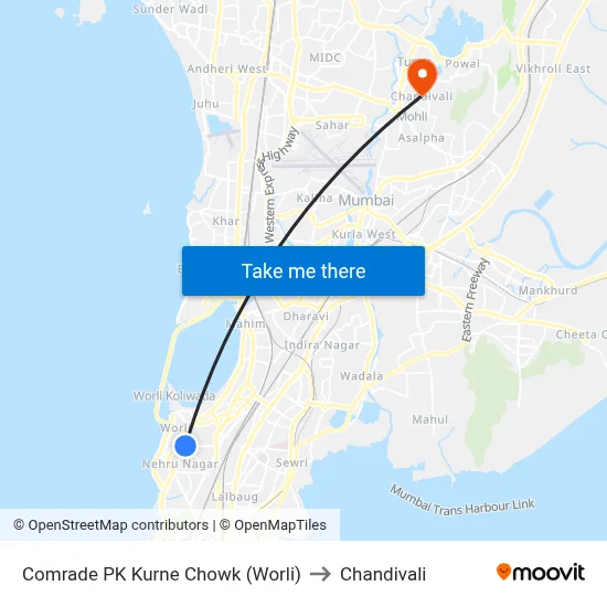 Comrade PK Kurne Chowk (Worli) to Chandivali map