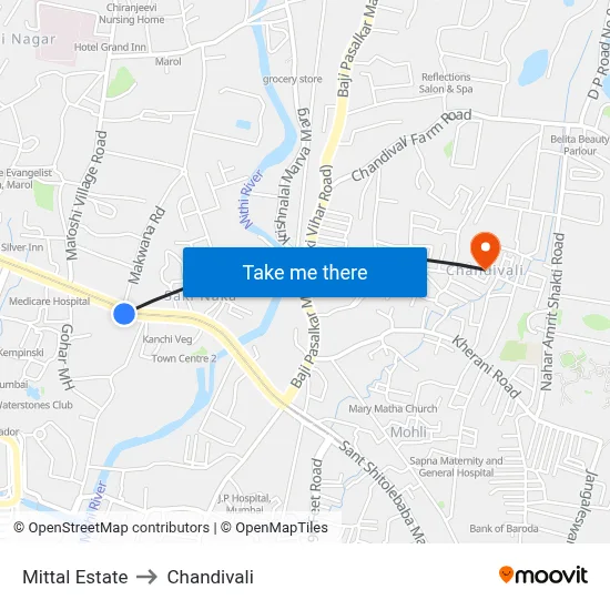 Mittal Estate to Chandivali map