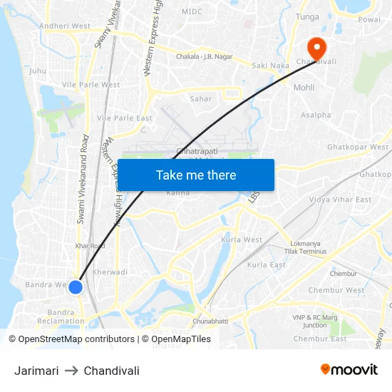 Jarimari to Chandivali map