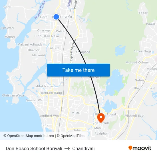 Don Bosco School Borivali to Chandivali map