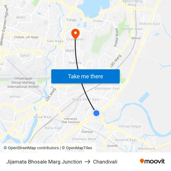Jijamata Bhosale Marg Junction to Chandivali map