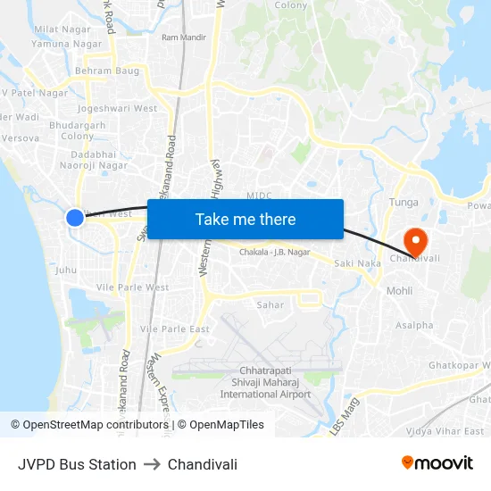 JVPD Bus Station to Chandivali map