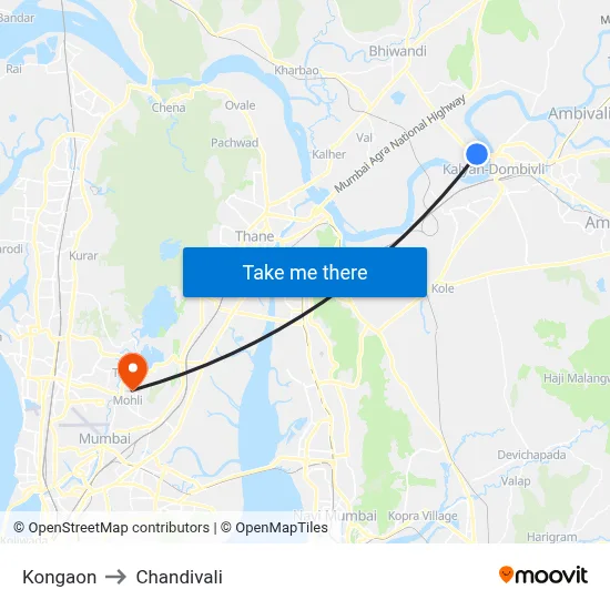 Kongaon to Chandivali map