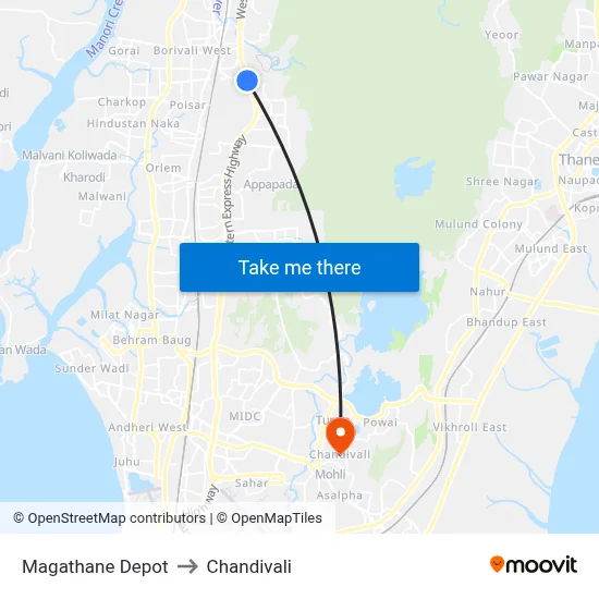 Magathane Depot to Chandivali map