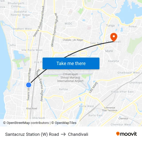 Santacruz Station (W) Road to Chandivali map