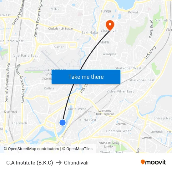 C.A Institute (B.K.C) to Chandivali map