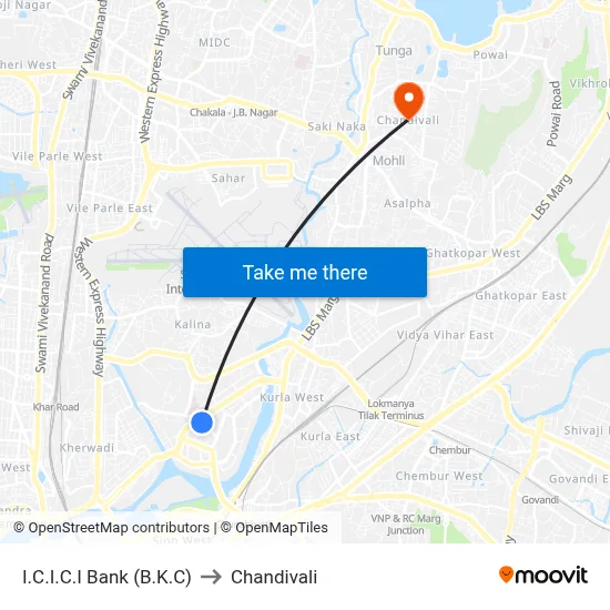 I.C.I.C.I Bank (B.K.C) to Chandivali map