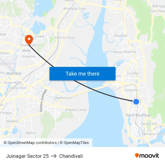 Juinagar Sector 25 to Chandivali map