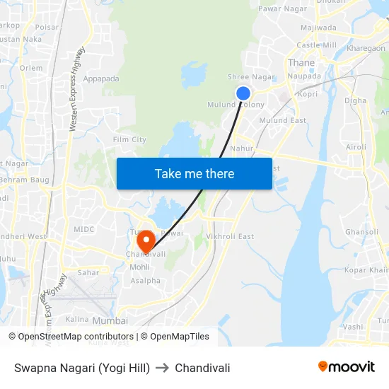 Swapna Nagari (Yogi Hill) to Chandivali map