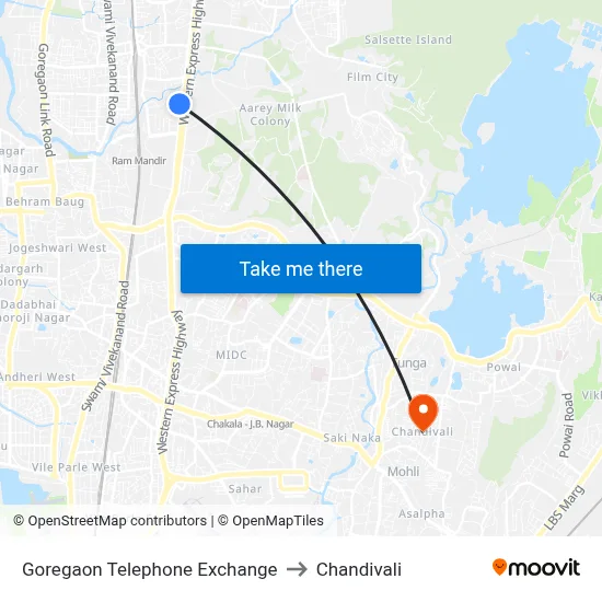Goregaon Telephone Exchange to Chandivali map