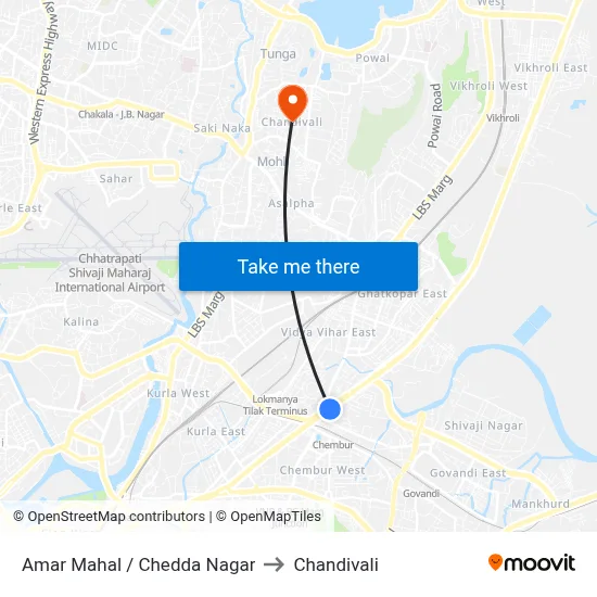 Amar Mahal / Chedda Nagar to Chandivali map