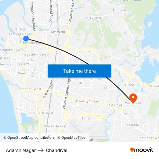 Adarsh Nagar to Chandivali map