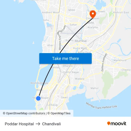 Poddar Hospital to Chandivali map