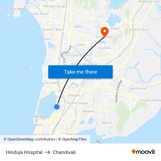 Hinduja Hospital to Chandivali map