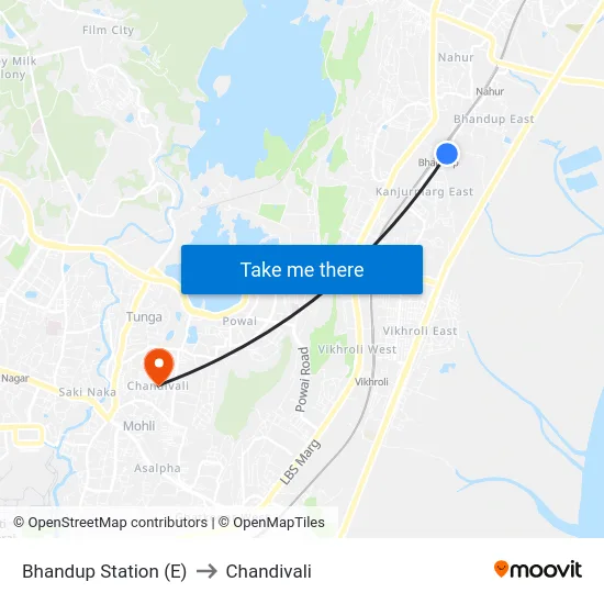 Bhandup Station (E) to Chandivali map