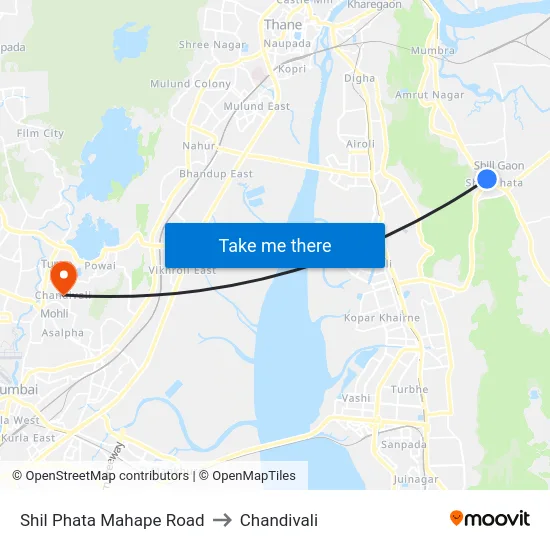 Shil Phata Mahape Road to Chandivali map