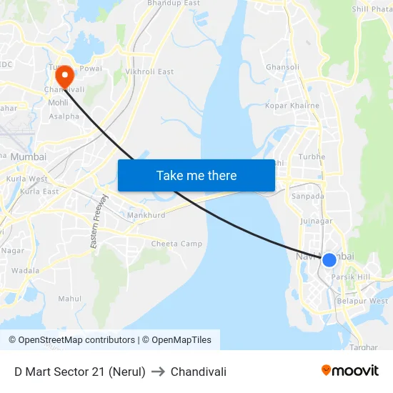 D Mart Sector 21 (Nerul) to Chandivali map