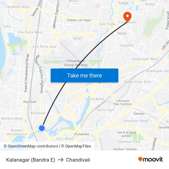 Kalanagar (Bandra E) to Chandivali map