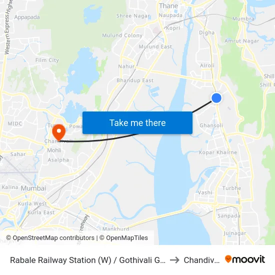 Rabale Railway Station (W) / Gothivali Gaon to Chandivali map